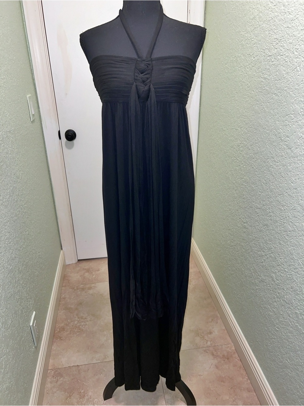Ya Los Angeles Black Halter Maxi Dress with Knotted Front